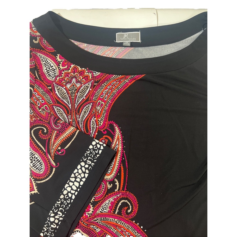 JM Collection Blouse 2X  Floral Feminine Embellished‎ Stretch Top